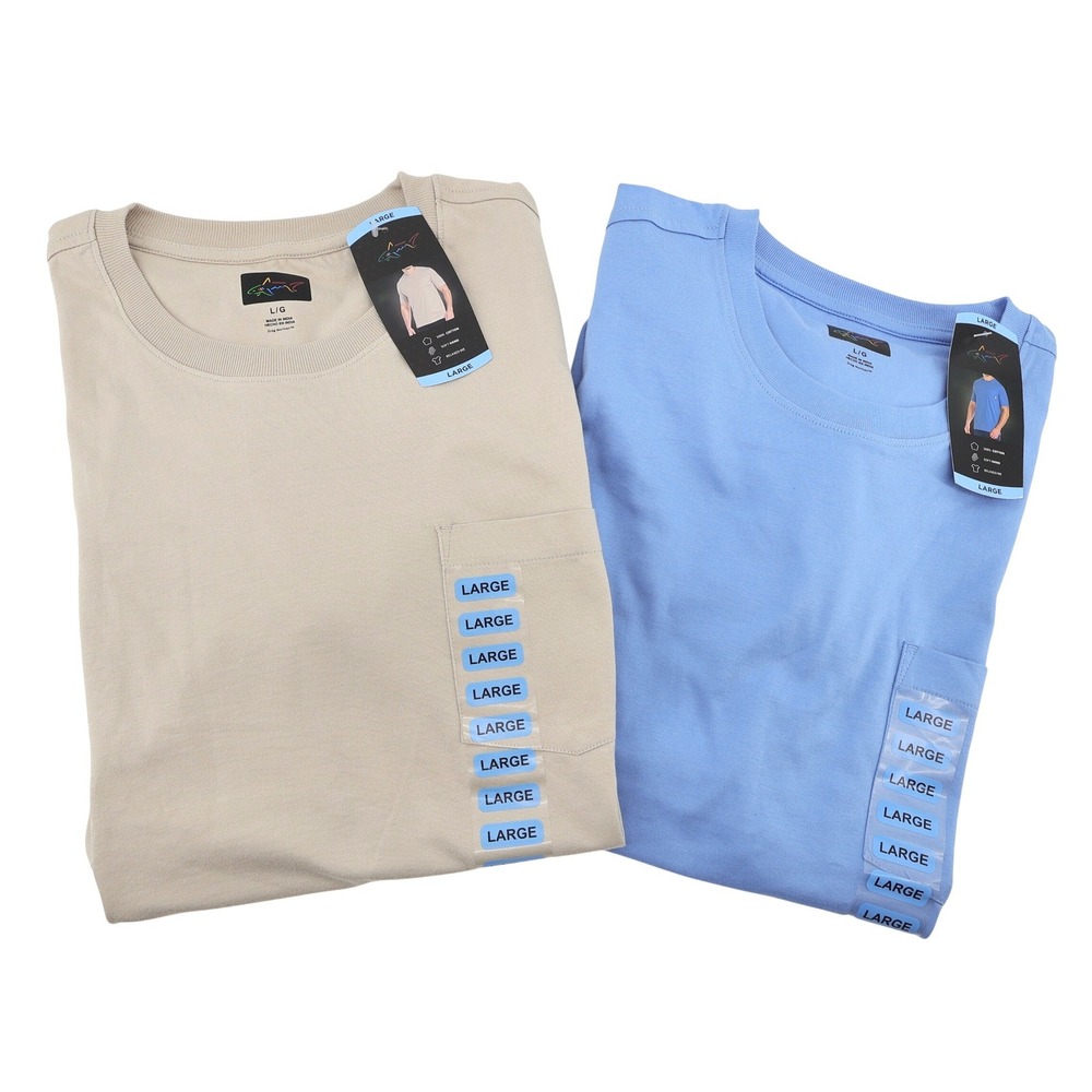 NEW Greg Norman Lot of 2 Pocket T-Shirt Blue Grey Cotton Short Sleeve Mens Large - Picture 1 of 10